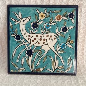 Vintage Euro Ceramic Gazelle With Flowers Tile